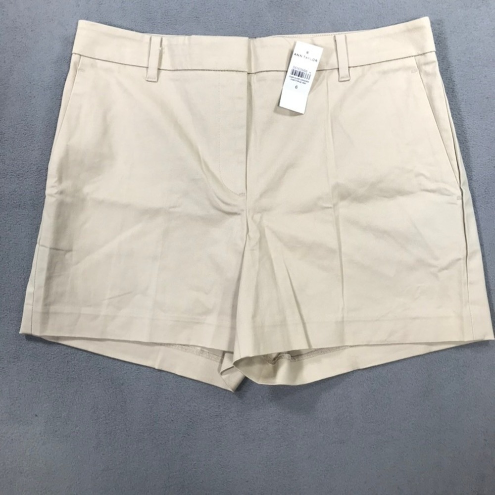 Ann Taylor Chino Shorts Women Size 6 Beige Stretch Cotton Twill Casual NEW